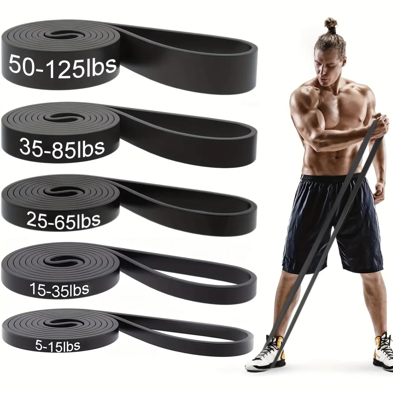 Set of 5 Resistance Bands, Fitness Training Band Ranging from 5 to 125 Pounds, Suitable for Workouts, Strength Training, And Muscle Development, Workout Equipment, Work Out Bands For Exercise