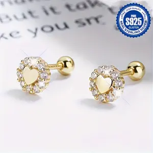 Heart-Shaped Stud Earrings Made of 925 Sterling Silver, Designed to Be Hypoallergenic, Featuring a Vintage Bohemian Style with a Simple And Elegant Design, Perfect for Fashionable Ear Piercings for Women, Suitable for All Seasons.