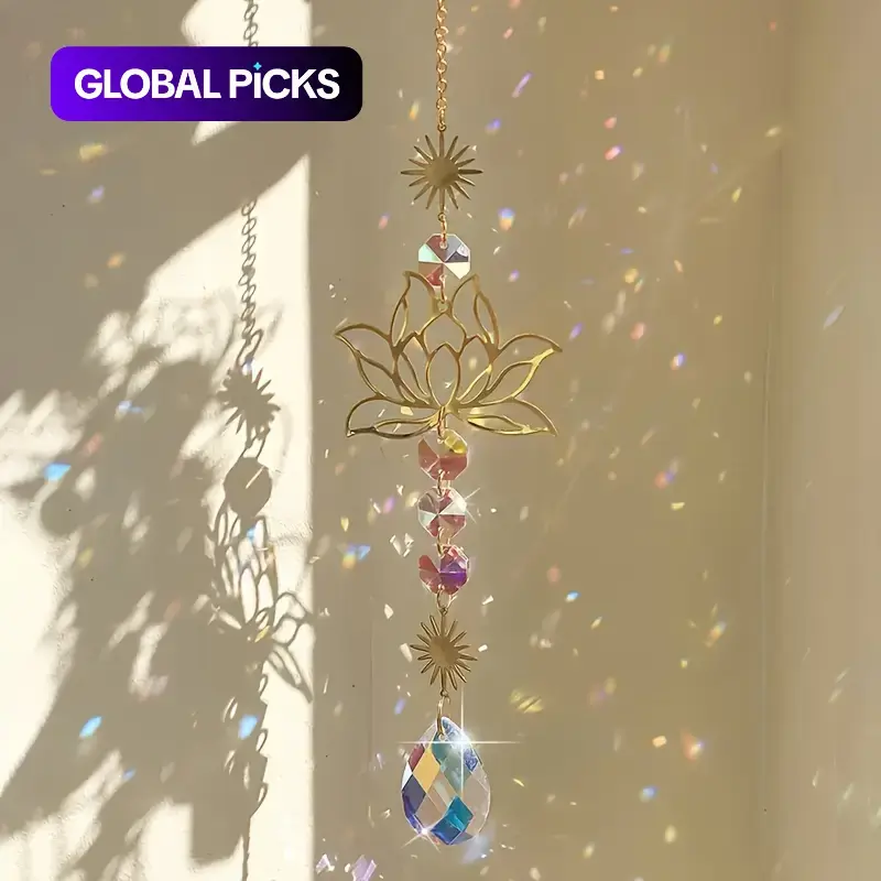 Exquisite Lotus Flower Crystal Glass Suncatcher with Prism Beads, Celestial Accents for Window Decor, Living Room Decoration, Home Hanging Decoration, Hanging Decor, Decoration Items #GLOBAL PICKS