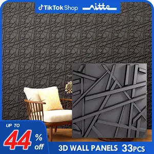 Nitte 33PCS 3D Wall Panels, Abstract Line Design, 11.8"x11.8" (30x30cm), Sleek Black, Modern Accent Walls for Living Room, Bedroom, and Office Decor