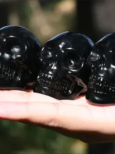 Natural Crystals obsidian Skulls Mineral Gems Ghost Head Polished Carved,Crystal Skull Carving,Perfect for Halloween, Easter, Thanksgiving Decor - Ideal for Home and Party Decorations, crystal gift, natural stone decor
