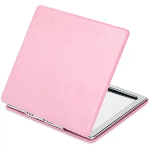 1X/2X Magnifying Compact Mirror with PU Leather, Mini Mirror for Purse, Handbag and Pocket, Pink