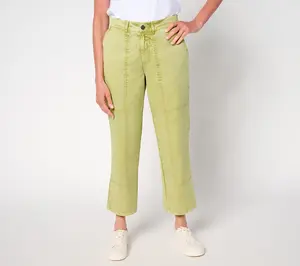 LOGO by Lori Goldstein Petite Stone Wash Cropped Pants