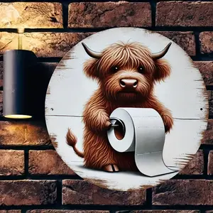 can be customized with your own design1PC 7.87x 7.87inch Iron Cute Highland Cow Toilet Paper Holder: 8 x 8inch Round Sign, Perfect for Home, Bathroom, Coffee Shop or Door Decoration - Artistic and Romantic Gift