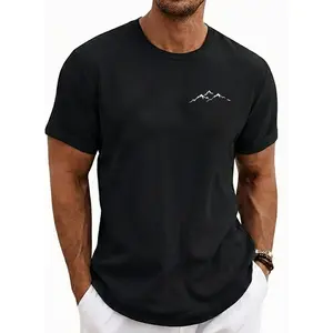 Men's Mountain Print Round Neck Tee, Casual Summer Clothes Street Regular Fit Short Sleeve T-shirt For Summer, Men's Clothes For Daily Wear Streetwear Fabric Fashion Menswear Tshirt
