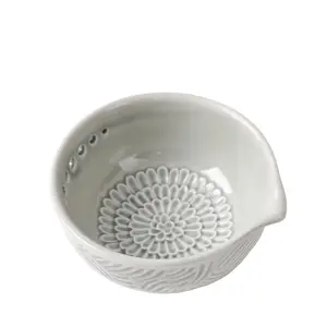 Ceramic Grater Bowl with Herb Stripper, 3 in 1 Handmade Ginger Grater, Garlic Grater Plate, Multi-Functional Kitchen Tool, Kitchenware