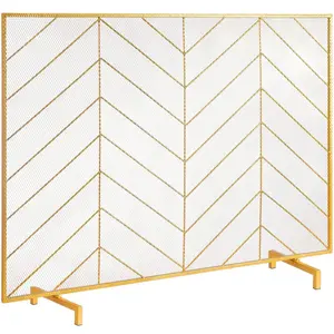 VEVOR Fireplace Screen Single Panel, Sturdy Iron Mesh Fireplace Screen, 35.6(L)x28.4(H) Spark Guard Cover, Simple Installation, Free Standing Fire Fence Grate for Living Room Home Decor Modern