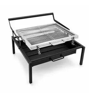 Portable Flip Charcoal BBQ Grill with 1-Push Rotating Grate, Outdoor Grill for Backyard, Camping, Patio