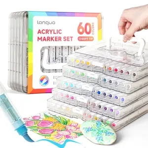 Automatic Ink Control Acrylic Paint Markers, With Layered Storage Box, Acrylic Art Kit, Brush Tip Acrylic Paint Pens for Rock Painting, Ceramic, Wood, Canvas, Glass, Stone, Fabric, Card Making, DIY & Art Supplies