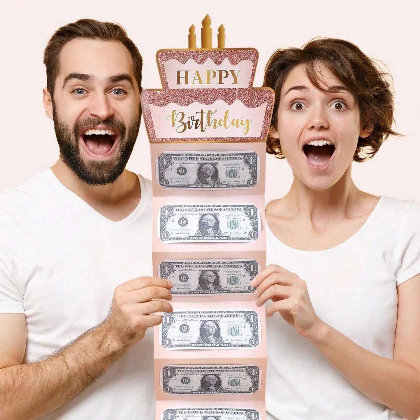 Black Gold Happy Birthday Folding Cash Card with Envelope, Pink Gold Cake Pattern Money Holder. 1 Set Surprise Cash Gift for Birthdays & Anniversaries. Creative Cash Packaging Decoration, Birthday Party Decor, Novelty Money Gift, Holiday  choice