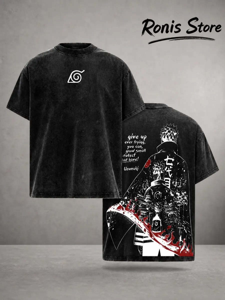 Seventh Hokage Leaf Village Vintage Washed T-Shirt Heavyweight Cotton Oversized Bootleg Graphic Tee For Men Women Unisex Y2K Streetwear Gym Top Best Japanese Animation Manga Merch Essential Casual Apparel Gifts For Anime Lovers And Naruto Fans Today!