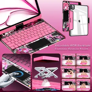 NAIDUN Latest 360 Swivel Keyboard with Y2K Style Transparent Case for iPad Tablet Accessories Adjustable RGB Backlight Common Gesture Touch