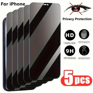Privacy Anti-spy Protection Screen Protector, 5 Counts Full Coverage Protective Screen Protector, Tempered Glass Screen Protector for iPhone 11 12 13 14 15 Pro Max 14 15 Plus, Smartphone, Cases, Accessories