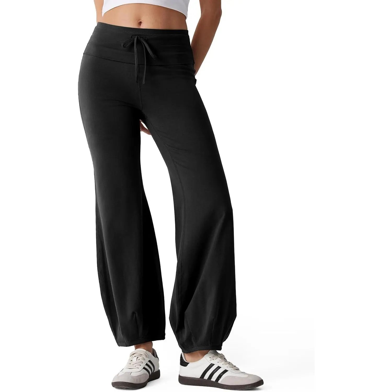 MOOSLOVER Women Quick Step Bubble Pants Drawstring High Waist Flare Leggings Casual Lounge Yoga Active Pant