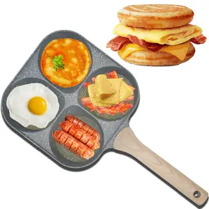 Non-stick Egg Frying Pan, 4 Holes Skillet With Handle!Multifunctional Omelet Cookware - Nonstick 4-Cup EggFrying Pan without Lid, Perfect for Breakfast