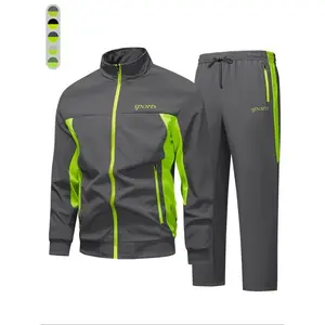 Men's Letter Print Zipper Jacket & Pants Two-Piece Set, Regular Fit Casual Long Sleeve Stand Collar Outerwear & Trousers for Daily Wear, Men's Two-piece for All Seasons, Fall outfit