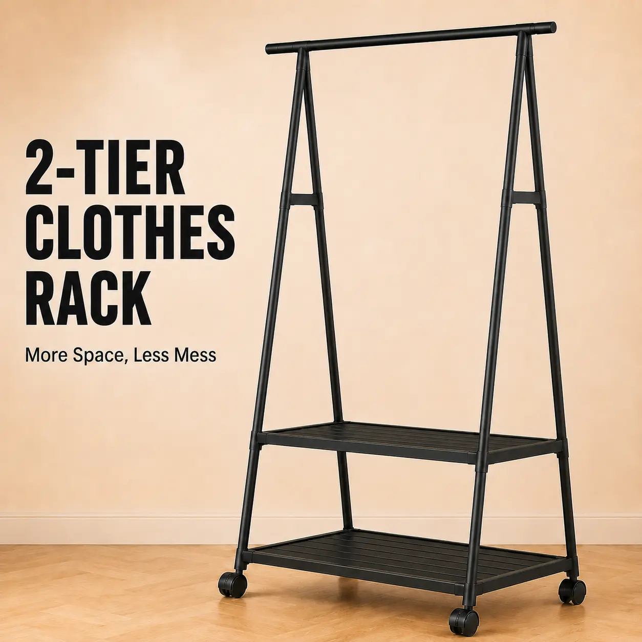 Light-Duty Rolling Clothes Rack with Storage Shelf - Home Bedroom Garment Drying & Organizing Laundry Tool Accessory