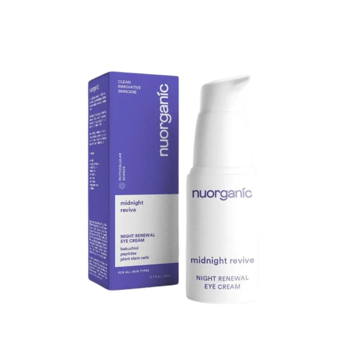 nuorganic Midnight Revive Eyecream - Hydrating Bakuchiol Formula for Dark Circles, Puffy Under Eyes, Under Eye Brightener to Restore and Repair Skincare with Aloe, Apple