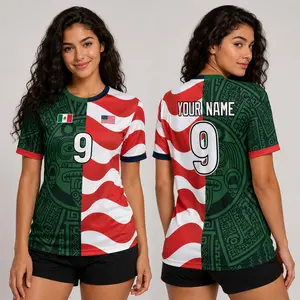 Custom Name Mexico USA Split Soccer Jersey, Personalized Mexican American Jersey, Aztec Calendar Heritage Gift, Mexico National Pride Shirt