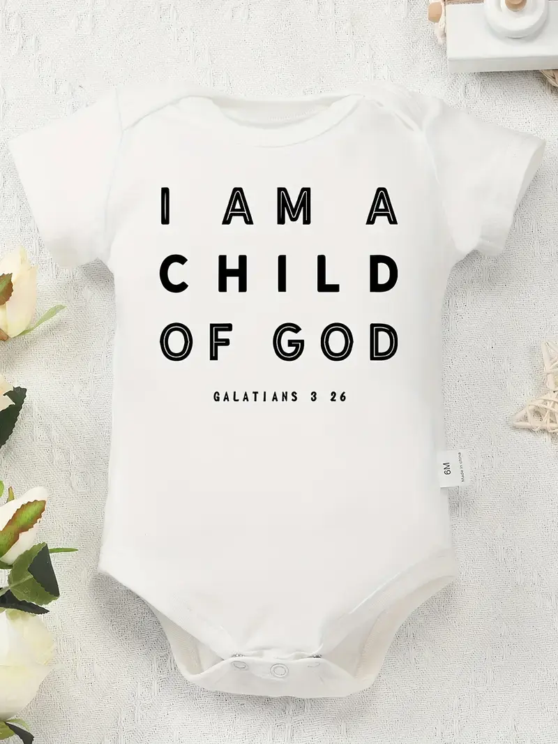 Basic Fitted Crew Neck Baby Bodysuit, Unisex 100% Cotton Short Sleeve with Slogan Print, Tagless Design and Snap Buttons, Expandable Shoulders, Durable, Breathable, Overlap Shoulder, 6 - 9 Months, 6-9M, Above The Knee, 3-6M