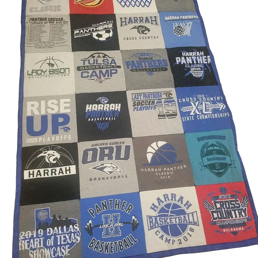 Double Sided Tshirt Quilt Featuring Harrah Panthers Basketball Camp & Heart of Texas Showcase Logos