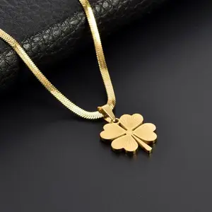 2PCs Necklaces Clover Necklace High-End Design Light Luxury Non-Fass Titanium Steel Sweater Chain Lucky Necklace