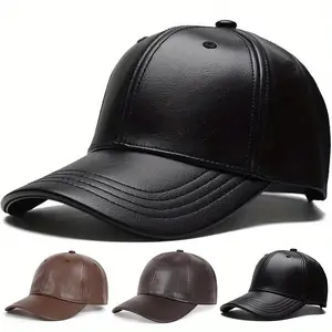 1pc Men's PU Leather Baseball Cap With Adjustable Strap, Breathable Polyester Fabric, Lightweight And Casual Outdoor Hat For Spring And Autumn Travel