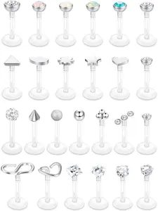 25PCS 16G Earring Set Tragus Forward Helix Cartilage Earrings Studs Clear Labret Studs Lip Rings Monroe Piercing Jewelry Body Piercing Jewelry Fashion Earrings