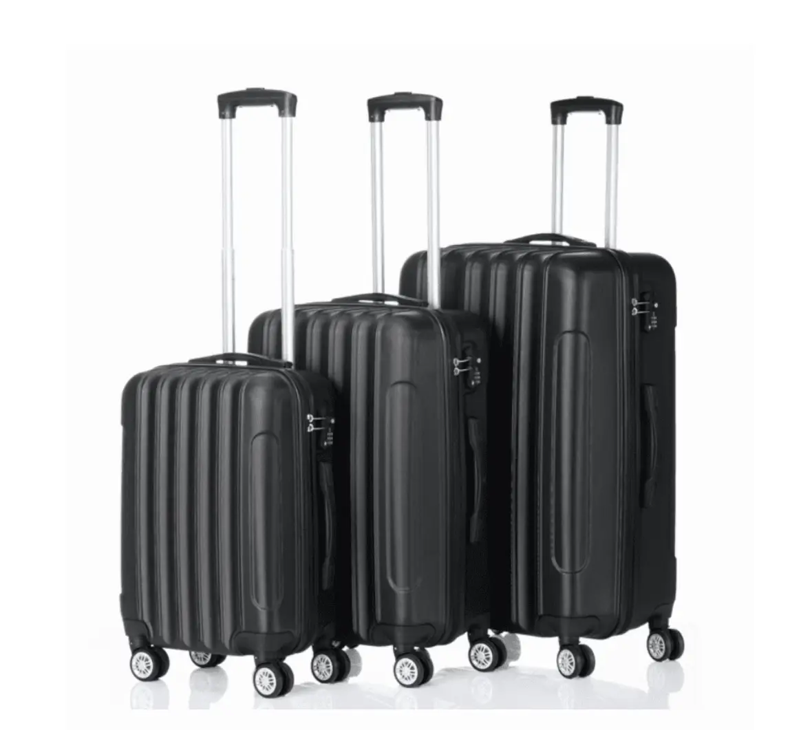 3-in-1 Large Capacity Travel Suitcase Set, Durable ABS+PC Hardshell Luggage with Wheels, Black (20"|24"|28")