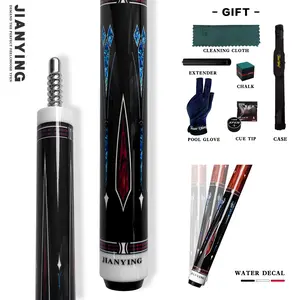 JIANYING Premium Wood Pool Cue Set 1/2 Split 12.5mm Tip 20oz Weight 58 inches Length with Water Decal for Professional and Recreational Players