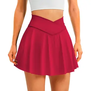 DLOODA Women's High-Waisted Crossover Athletic Skorts (Sports Skirt) with Pockets, Elastic Waist, Built-In Shorts for Tennis, Golf, Tennis Attire, Women's Clothes