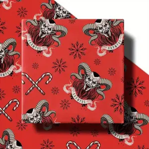 Red Krampus Devil Christmas Wrapping Paper, Gothic Holiday Gift Wrap for Dark Aesthetic Lovers and Naughty Xmas Theme