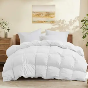Queen Size Down Comforter - All Season Soft Goose Down & Feather Fiber Fill, Luxury Hotel White Duvet Insert with Corner Tabs (88" X 88")