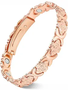 Rose gold women's bracelet, super magnetic women's bracelet, flower-shaped jewelry gift, a gift for your girlfriend, includes a regulator, Trendy stack bangle