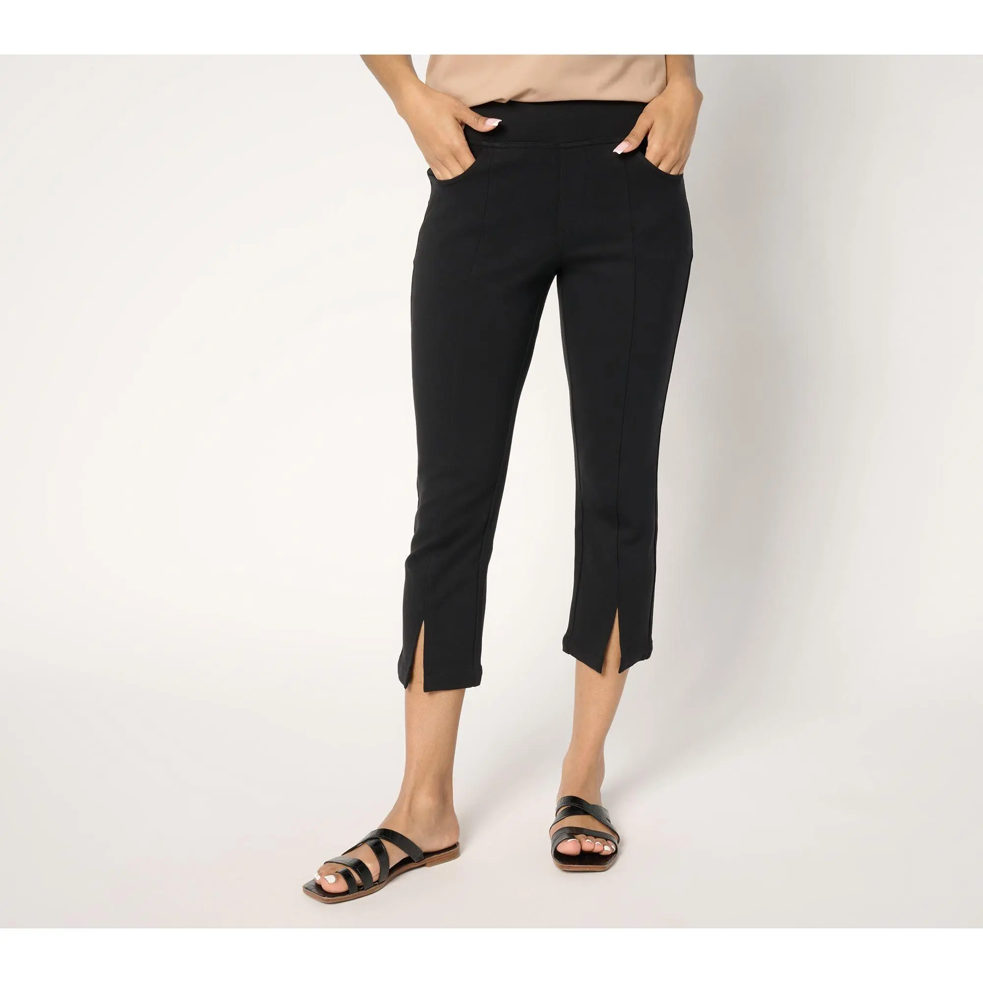 Belle by Kim Gravel Regular Ponte Seamed & Slit Polished Cropped Pant Belle by Kim Gravel Regular Ponte Seamed & Slit Polished Cropped Pant