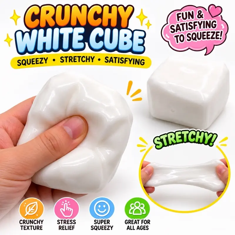 Crunchy Tofu Plain Cube Peiqi Toy - Stretchy, Satisfying to Squeeze Unisex Stress Reliever, Suitable for All Ages