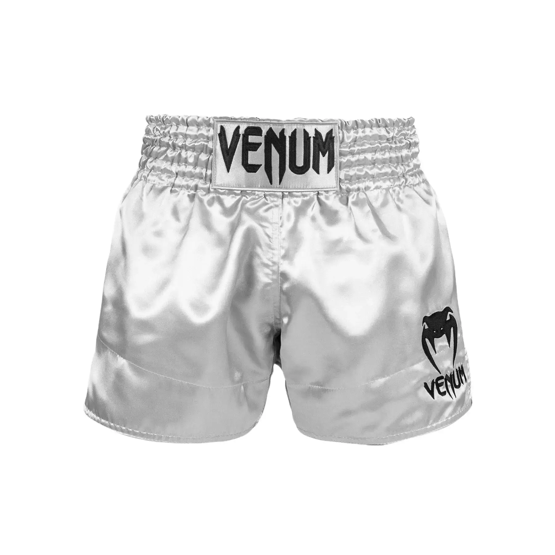 Venum Authentic Classic Muay Thai Men's Sports Shorts - Silver/Black, Wide Belt, Tailored Fit for Thai Boxing, Men’s Shorts, Sporty Sports Shorts
