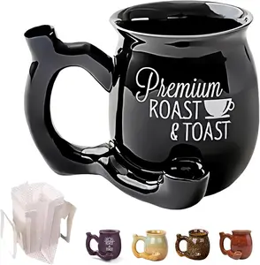 Wake and Bake Coffee Mug Novelty Glazed Ceramic Coffee Pot Shaped Cup with  Handle Dishwasher Microwave Safe Fathers Day Halloween Christmas Gifts for Coffee Lovers (with Filters) (black)