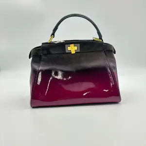 Pre-owned FENDI Peekaboo Burgundy Gradient Shoulder Bag with Gold Hardware|19188775