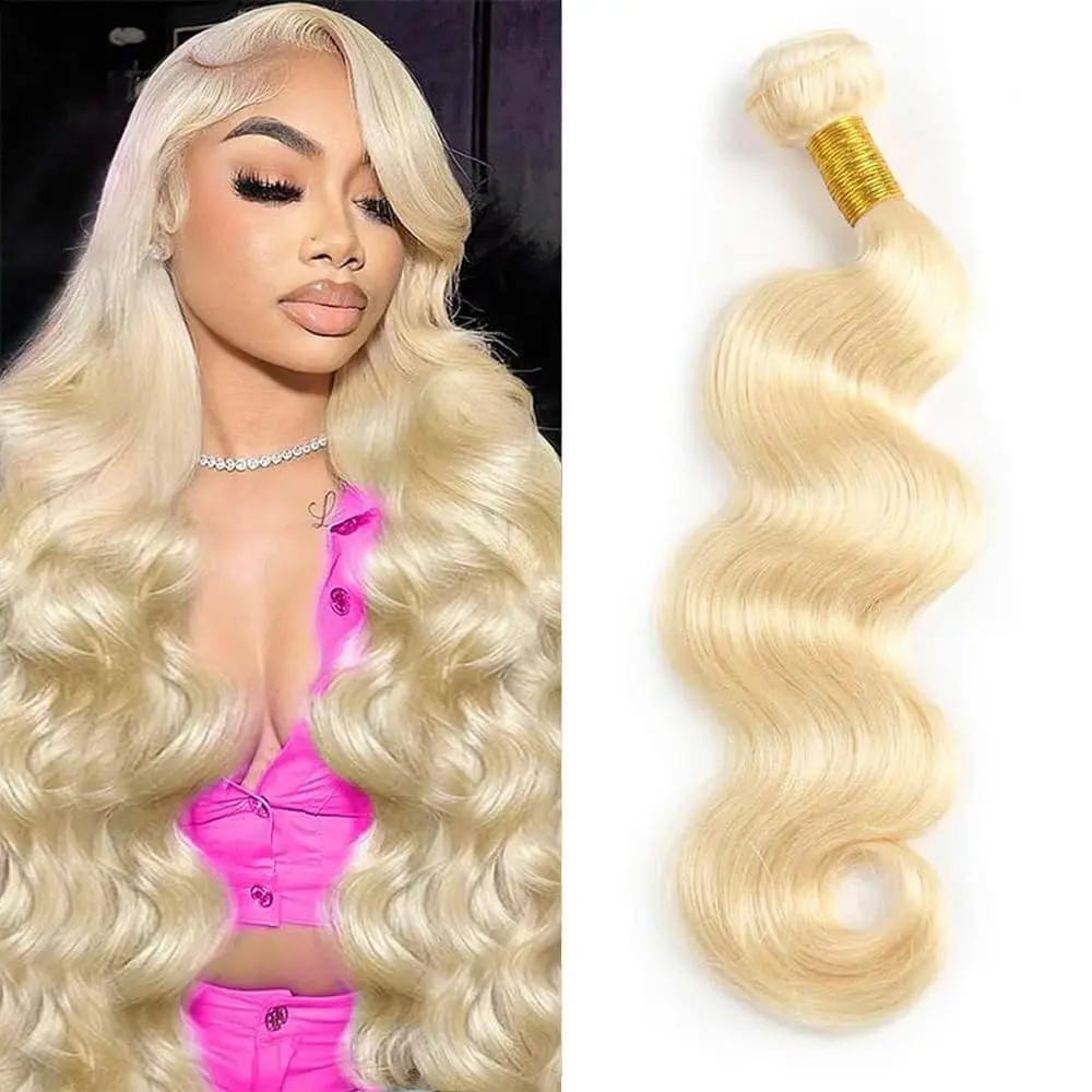 613 Honey Blonde Body Wave Human Hair Bundles, 16A Grade Brazilian Virgin Hair Extension, Tight Double Low-Shed Wefts, Tangle-Resistant Unprocessed 1 Bundle