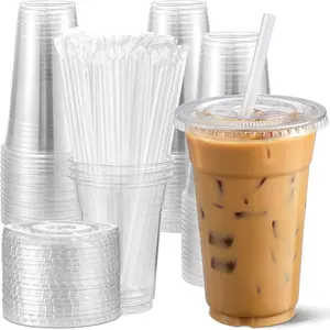 100 Pack, 16 Oz Plastic Cups With Lids and Straws, Iced Coffee Cups With Lids Disposable Clear Cups With Lids - for Iced Coffee
