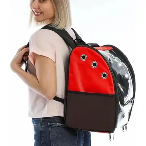Cat Backpack Carrier Pet Buble for Cat Dog Animal Breathable 11 Holes Foldable Small Medium LargeTransparent Large Space Great for Easy Travel Airline Hiking Outdoor Up to 22 Lbs (Red)