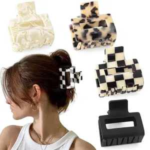 4 Pack Checkered Tortoise Hair Clips for Women,2" Small Acetate Claw Barrettes for Thick & Thin Hair,Christmas Party Gifts,Hand Tools Kits