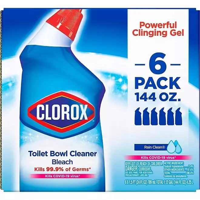 Clorox Toilet Bowl Cleaner with Bleach - 6pk, 144 fl. oz. Rain Clean Scent, Non-Abrasive Formula, Septic Safe, 1.7 lbs