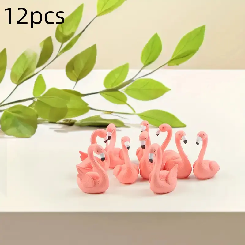 12 Mini Flamingo Statues, Elegant Decorative Resin Figurines for DIY Fairy Garden, Home Decor & Plant Pots, Indoor/outdoor Use, Garden Accessories