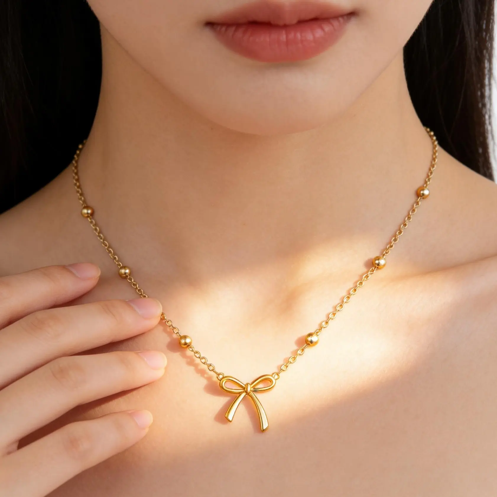 17KM 14K Gold Plated Bow Necklace for Women - Dainty Tiny Cute Bow Pendant Choker Chain - Adjustable Length with Lobster Clasp - Trendy Jewelry Gift,summerwins