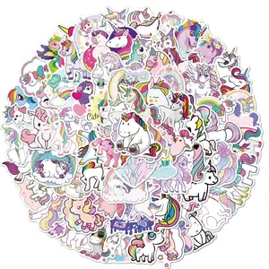 Unicorn Pattern Sticker, 100pcs/set Cute Cartoon Unicorn Sticker, Decorative Sticker for Phone Case, Computer, Guitar, Bag, Water Cup, Scrapbook
