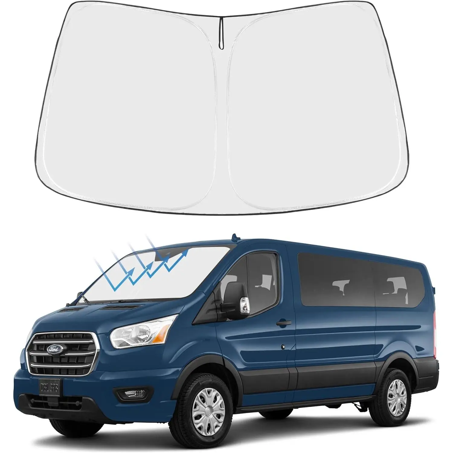 Proadsy Windshield Sun Shade for 2015-2025 2026 Ford Transit 4-Layer Foldable Front Sunshade Protector Sun Visor Blocks UV Rays Keep Car Cooler