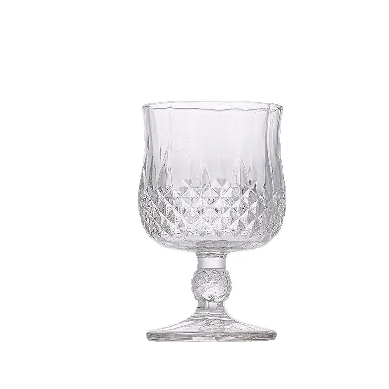 Vintage Diamond Embossed Stemmed Glass Goblet 150ml, Elegant Multipurpose Drinking Cup for Wine, Cocktails & Desserts