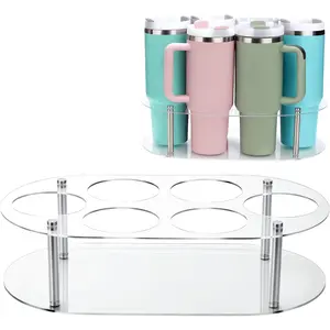 6-Cup Holder Water Bottle Storage Rack, Detachable & Washable Organizer for Kitchen, Living Room & Bathroom, Rectangle Design